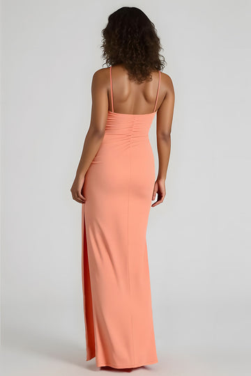 Spaghetti Straps Sheath Sunset Bridesmaid Dress With Slit